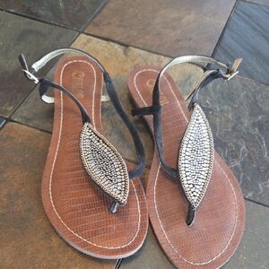 Carlos by Carlos Santana Black and Silver Embellished Sandals